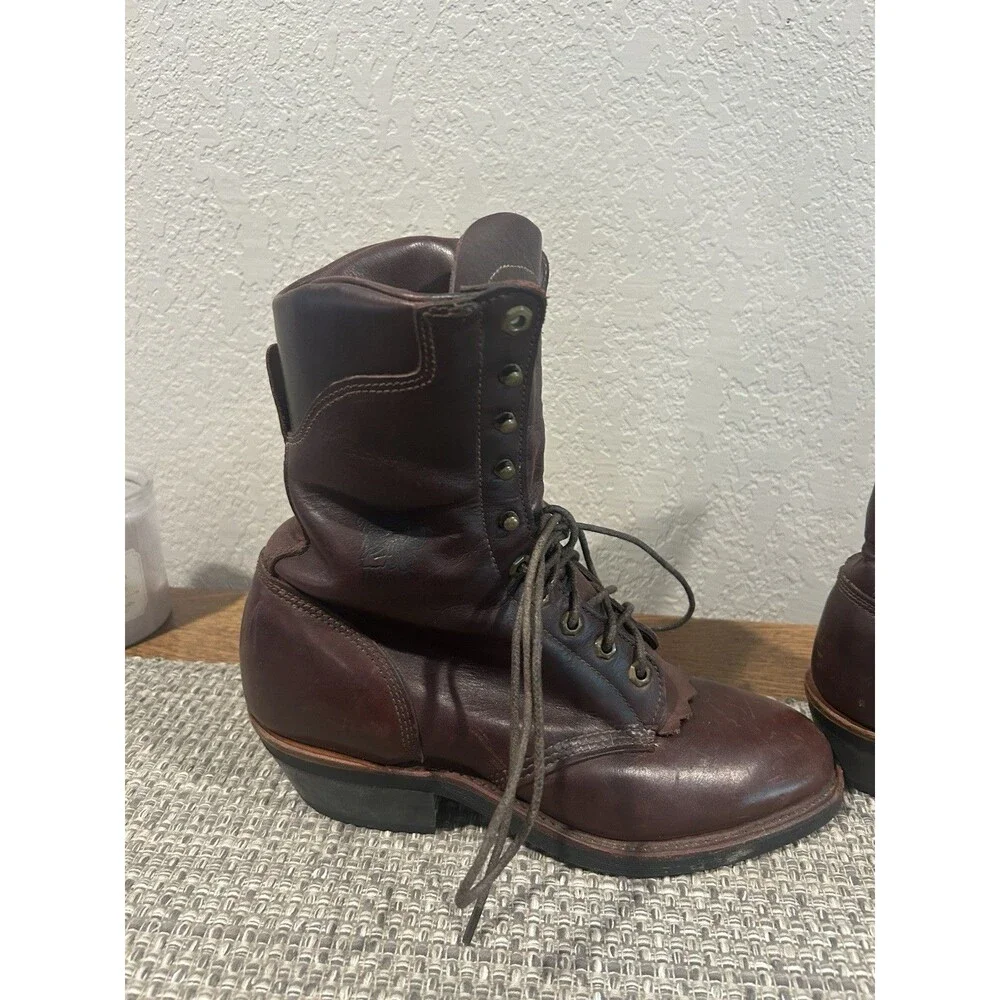 Chippewa Packer Logger Men’s Leather Boots Brown Size 8 D Kiltie Lace Up Western